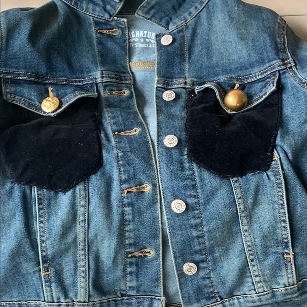 Denim Patchwork Jacket Velvet Pockets - image 2